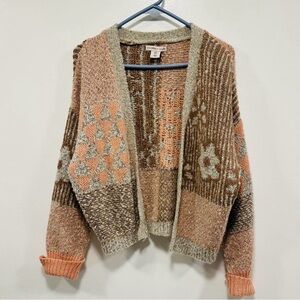 Sincerly Jules Anthropologie earthy Open-Front Cardigan Peach & Brown size small